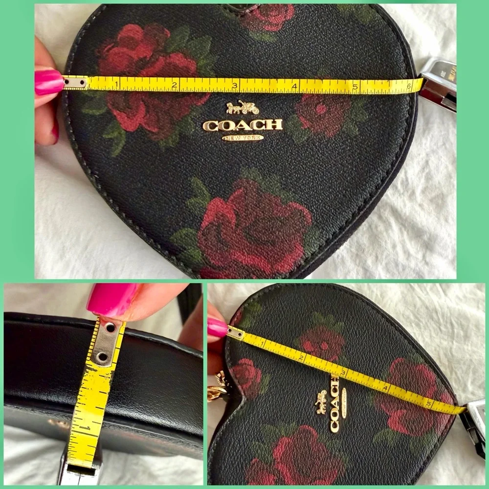 đź‘‘âś…PRICE FIRMâś… Adorable Black Leather Coach wristlet with Red Rose Print. NWOT - Picture 8 of 14